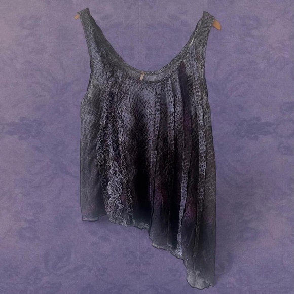 Free People Asymmetrical Ruffle Animal Print Tank Top ASO Violet Harmon - Picture 1 of 7
